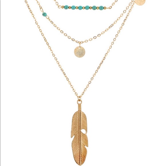 Feather Pendant Layered Chain Necklace - Picture 3 of 3